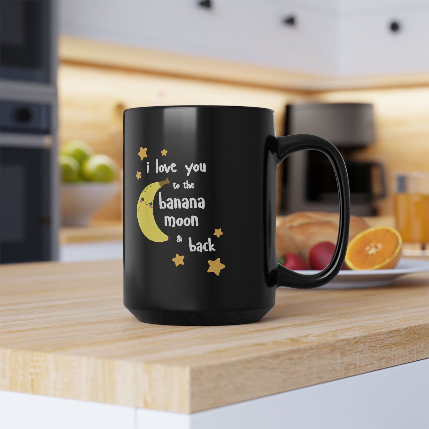 Black Ceramic Coffee Cup - "I Love You to the Banana Moon & Back"